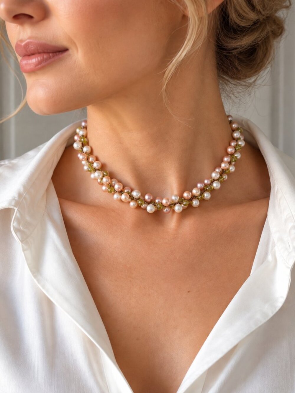 Vintage Sterling Silver Cluster Pearl Choker Necklace
